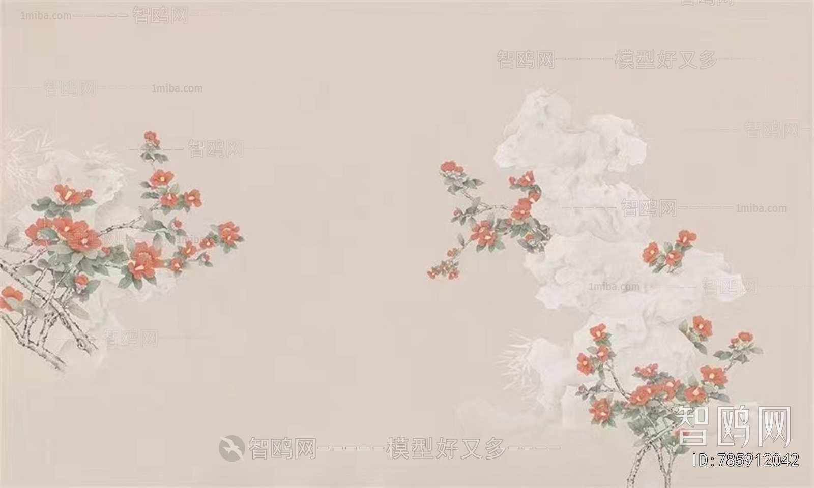 新中式彩绘壁纸工笔画花鸟