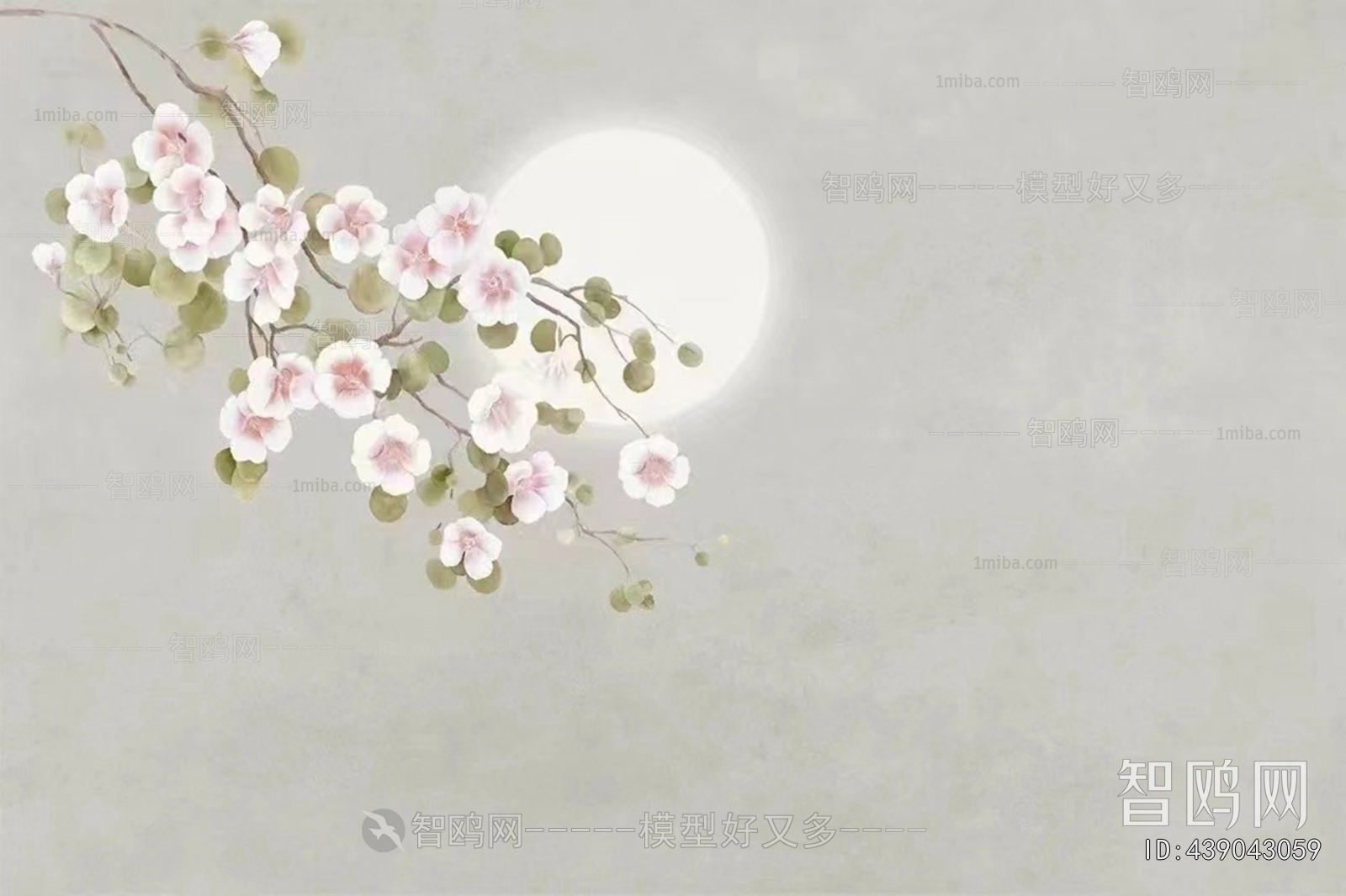 新中式梅花彩绘壁纸工笔画