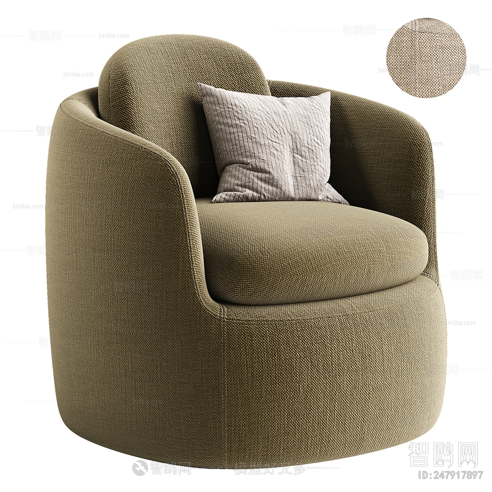 现代圆形布艺单人沙发