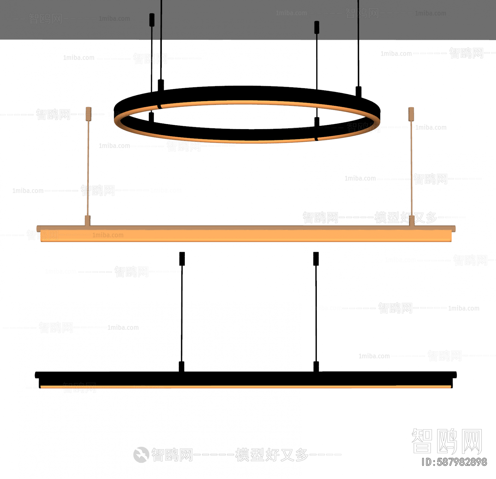 现代长条吊灯3D模型下载