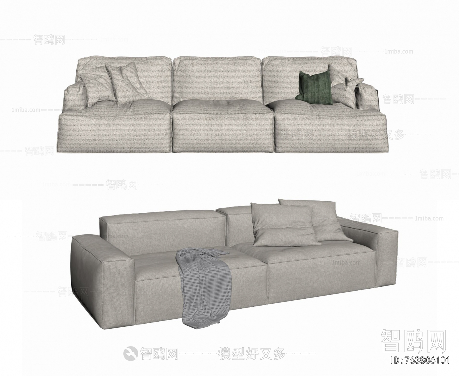 Wabi-sabi Style Three-seat Sofa