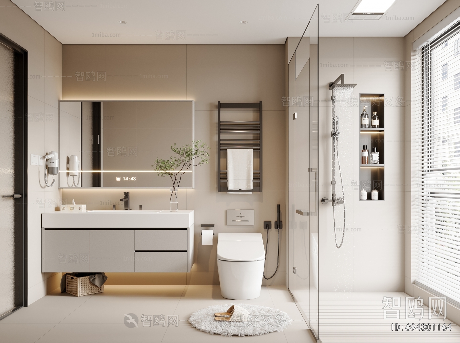 现代卫生间浴室3D模型下载