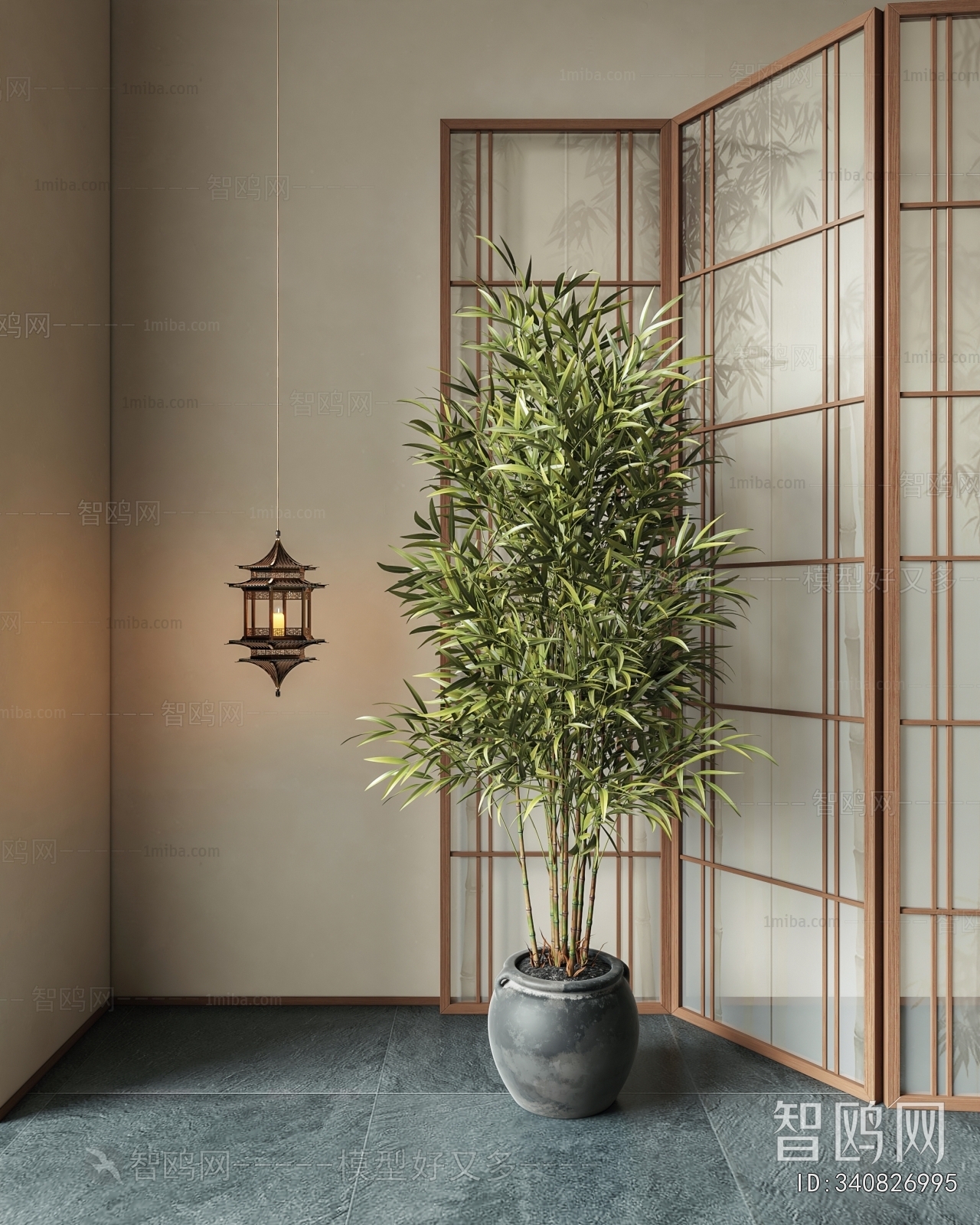 现代竹子落地绿植盆栽3D模型下载