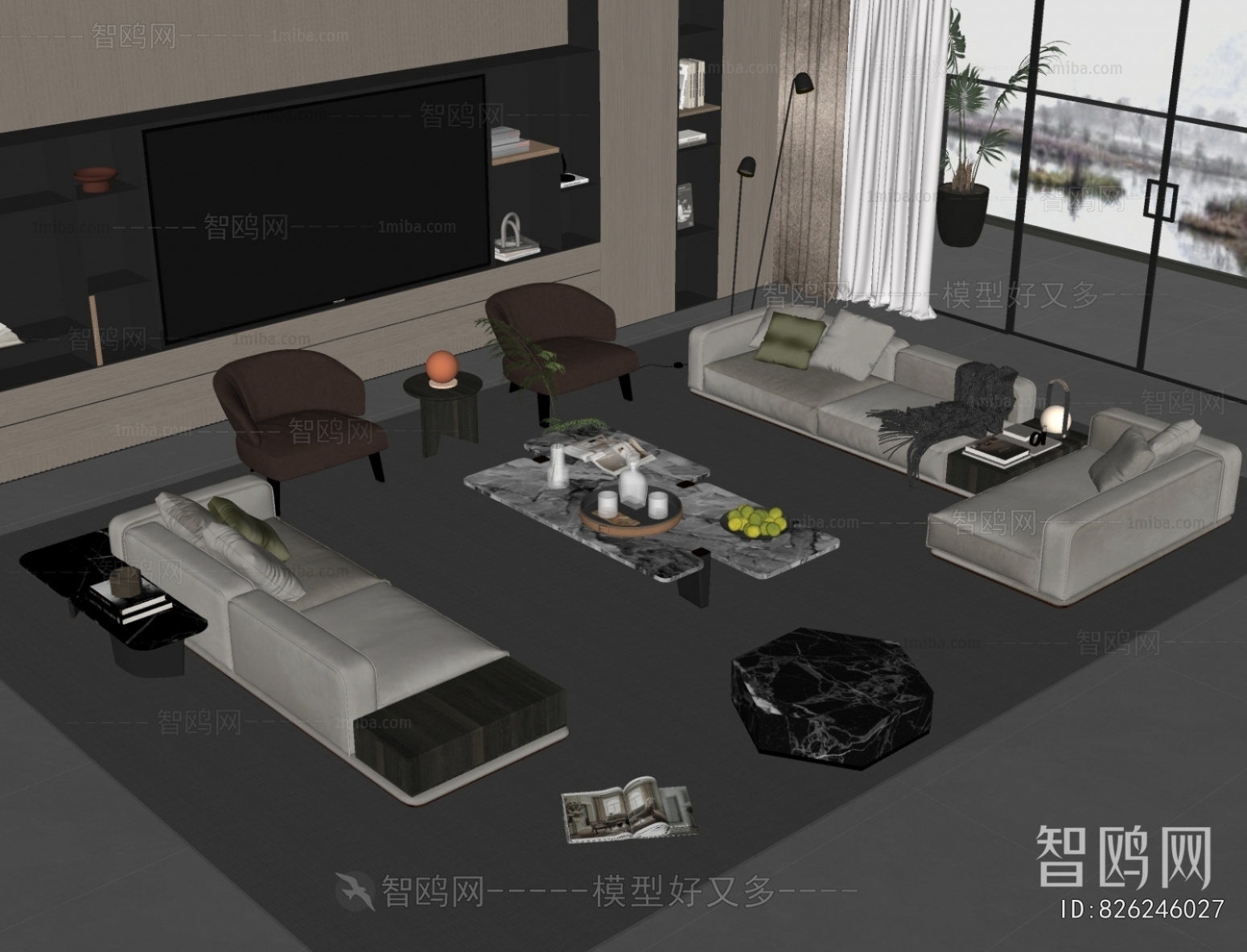 Minotti现代沙发茶几组合3D模型下载