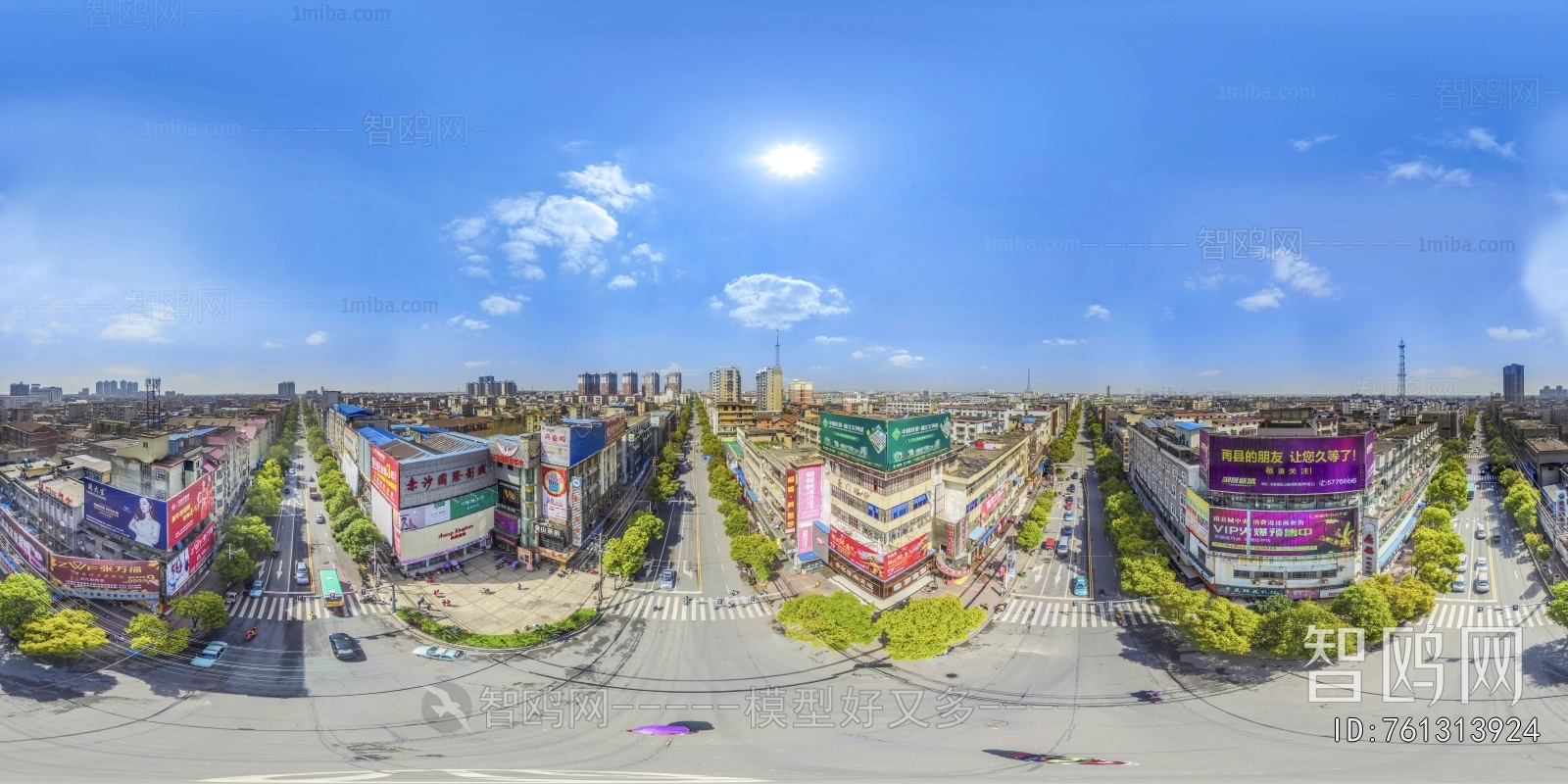 白天城市街道建筑全景HDR