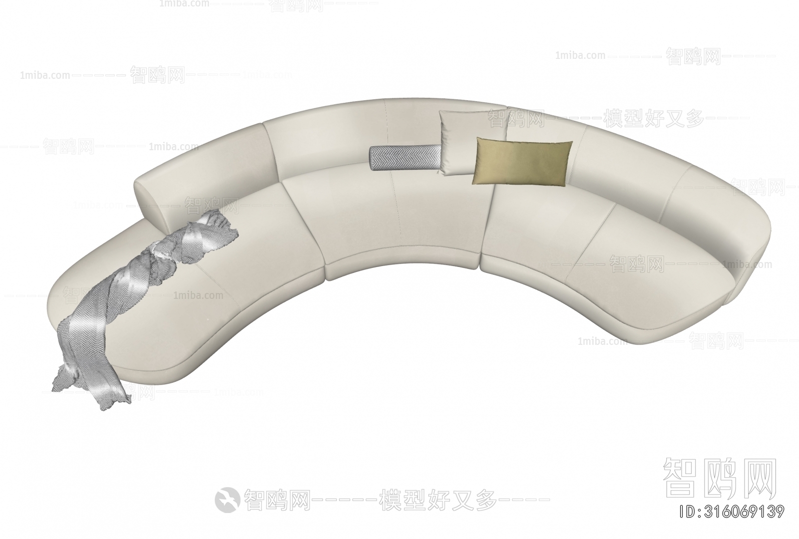 现代多人弧形沙发