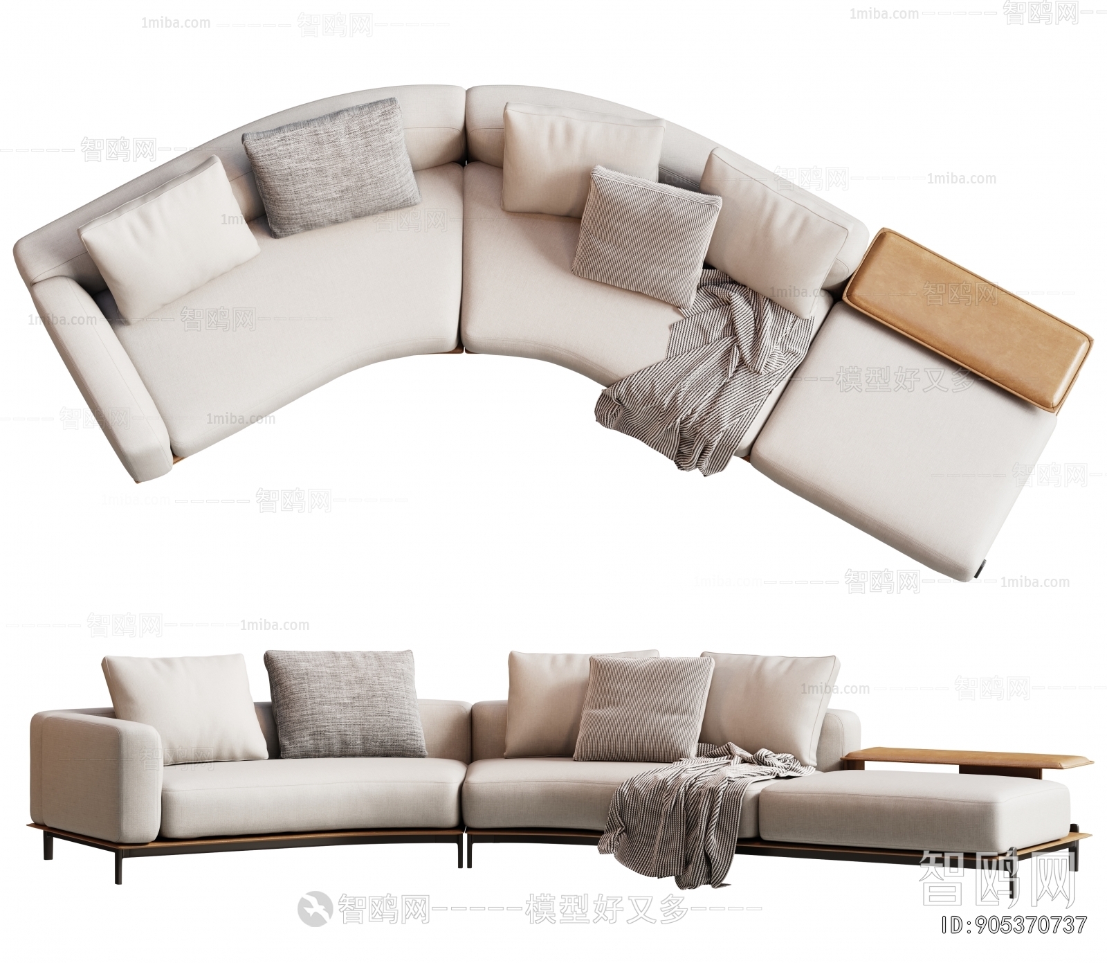 现代多人弧形沙发