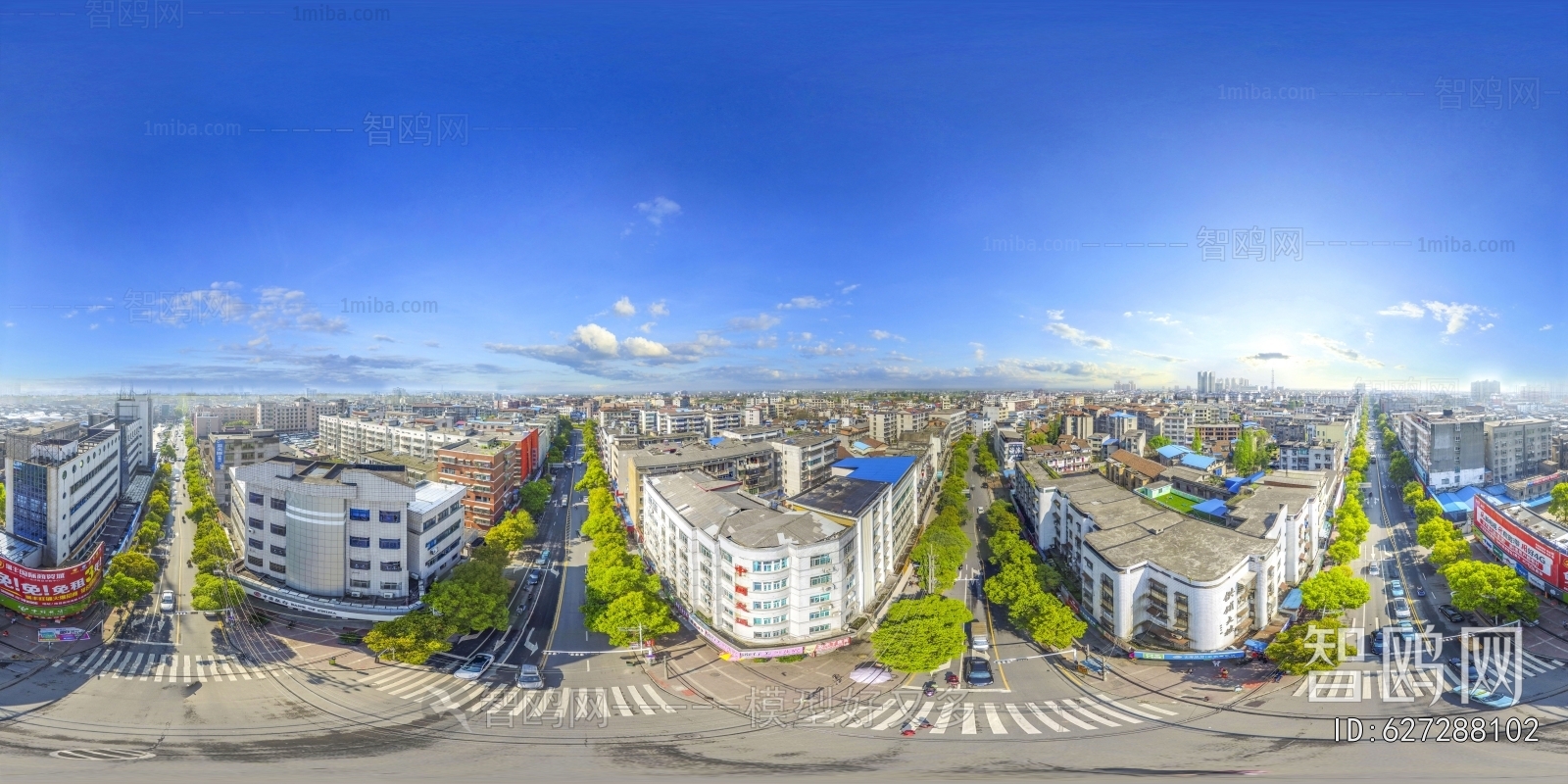 白天城市街道建筑全景HDR