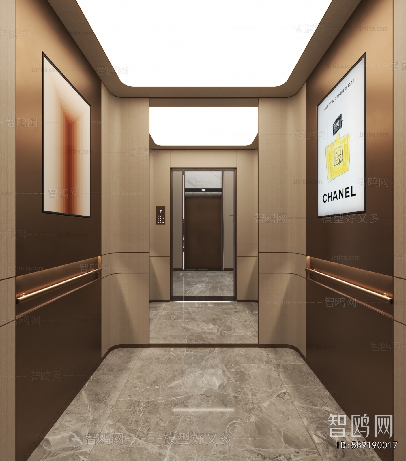 现代电梯厢3D模型下载