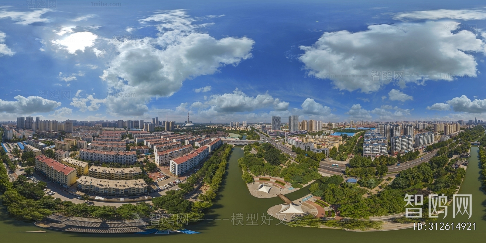 白天城市生态绿化全景HDR