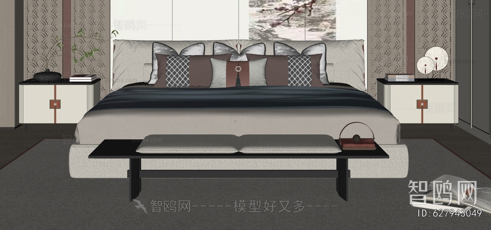 新中式布艺双人床