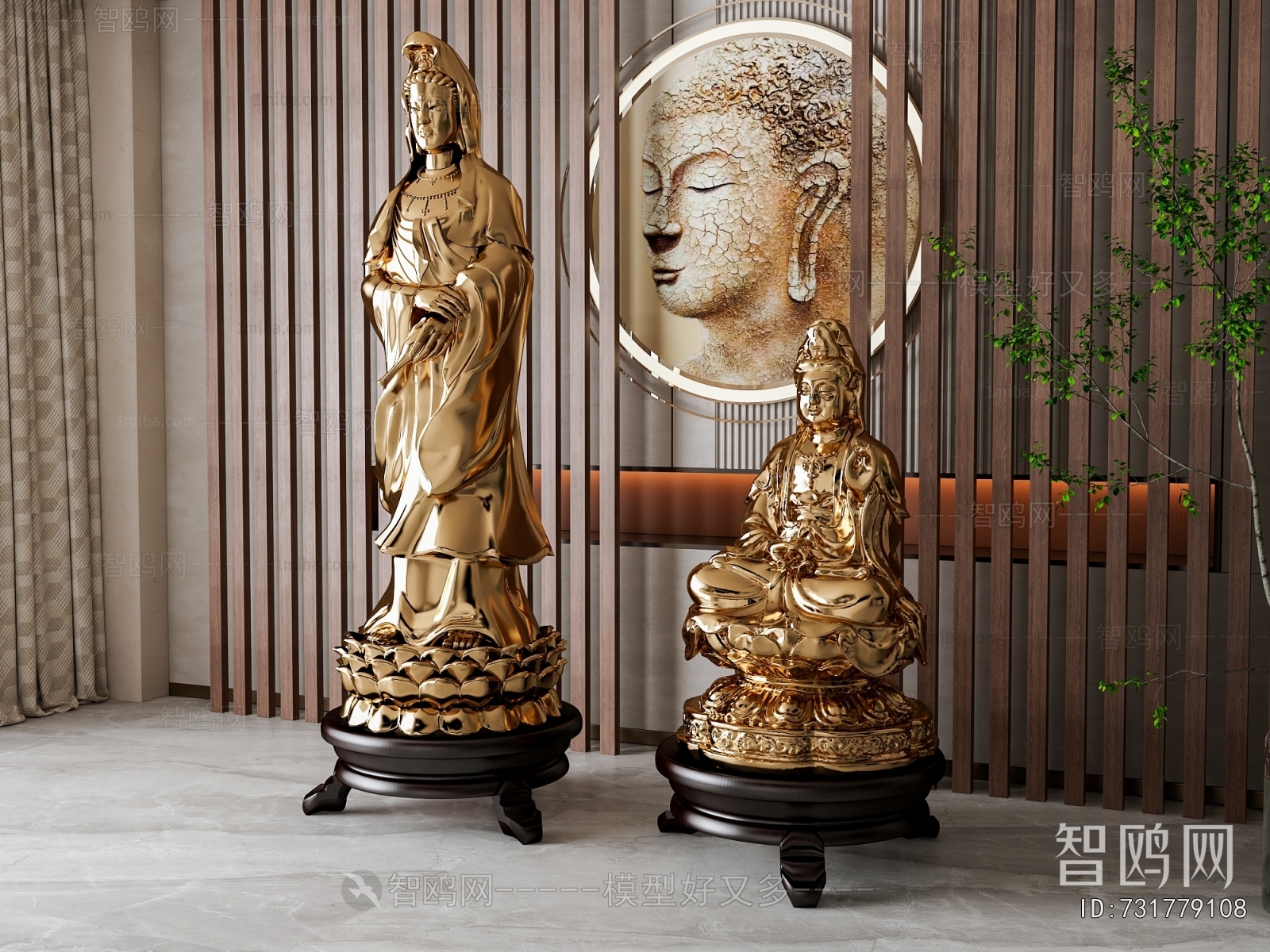 新中式菩萨雕塑摆件组合