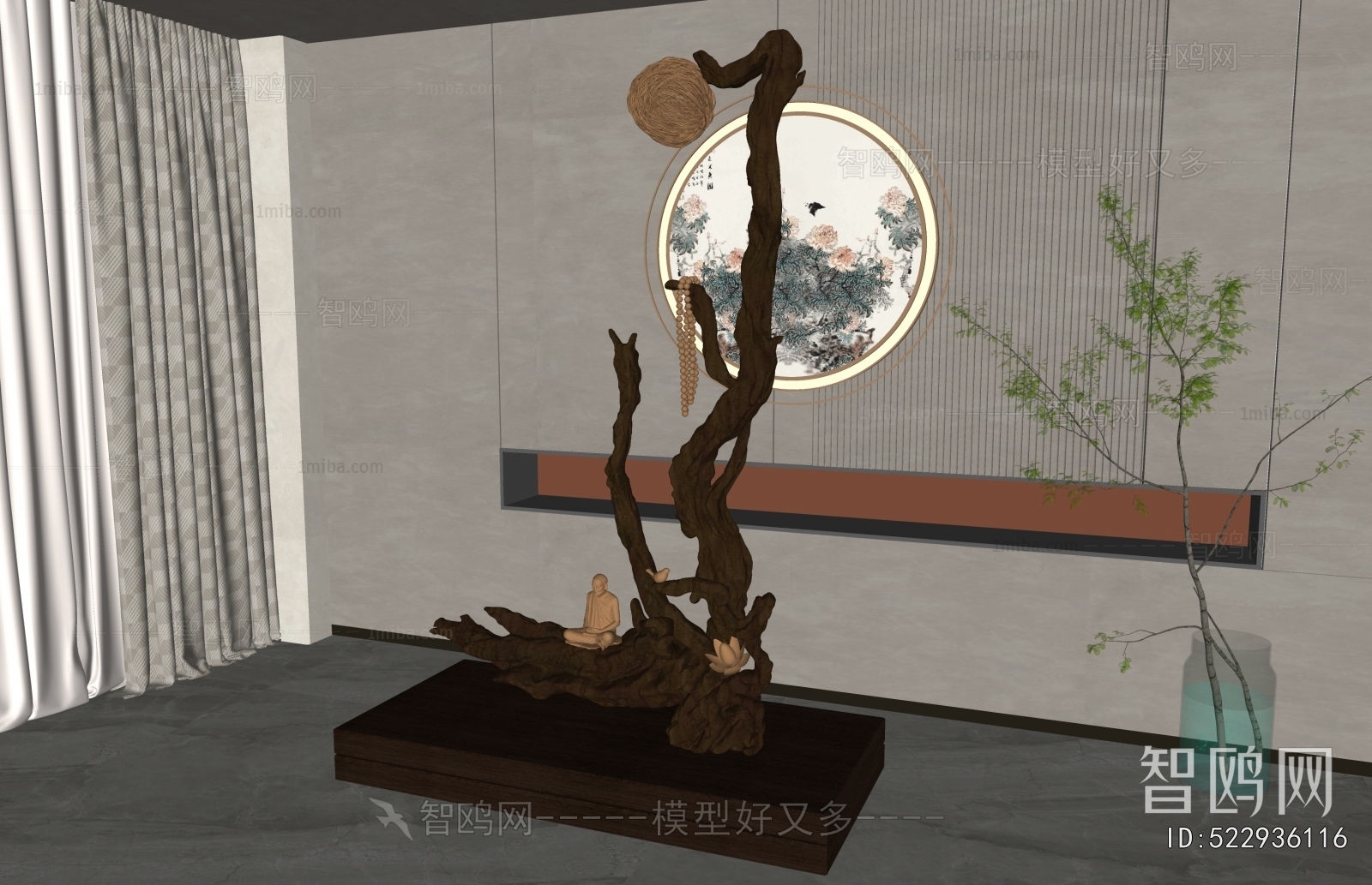 新中式树根雕塑装置摆件