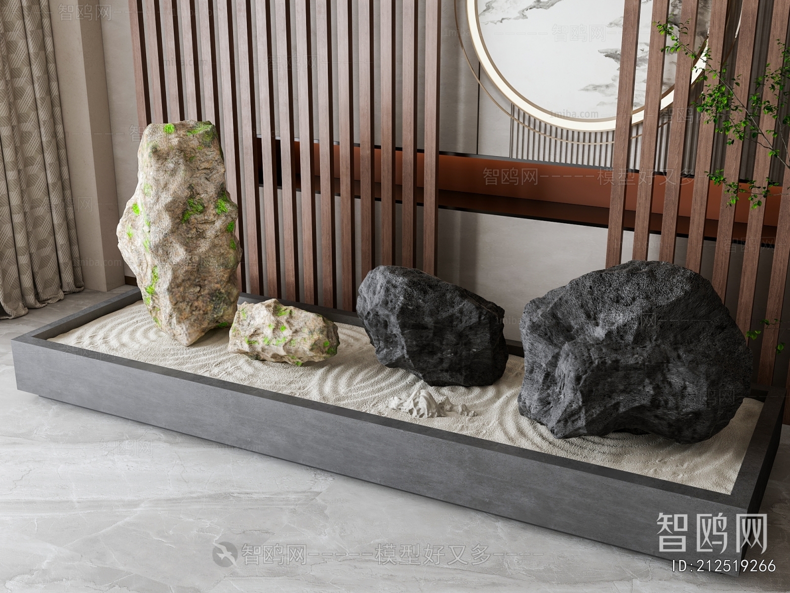 新中式石头雕塑摆件组合