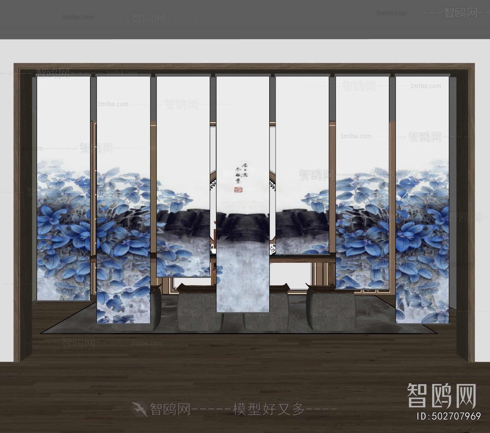 新中式花墙纱帘