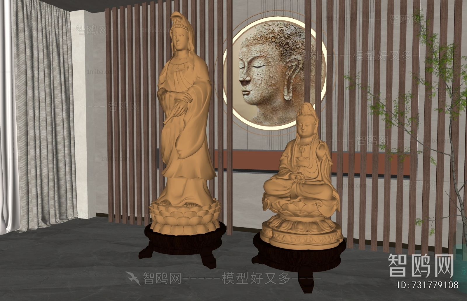 新中式菩萨雕塑摆件组合