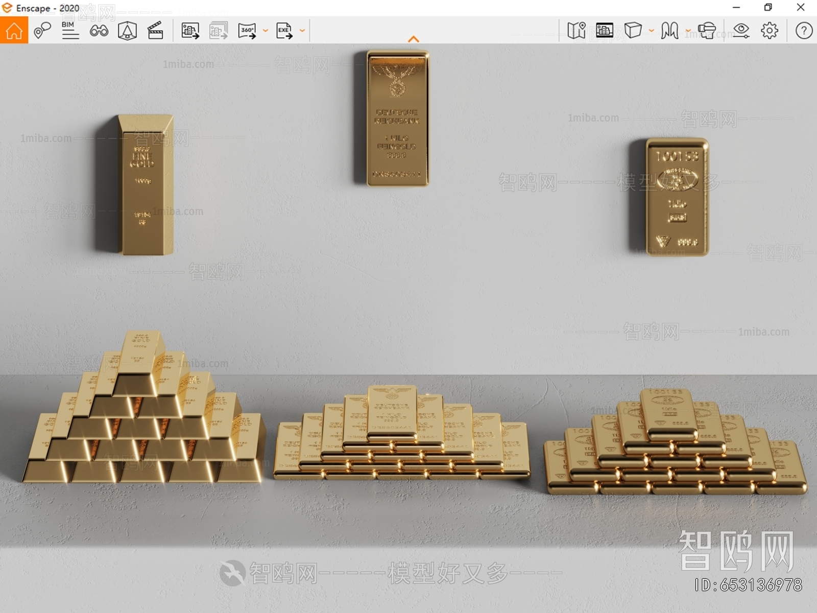 现代黄金 金条3D模型下载