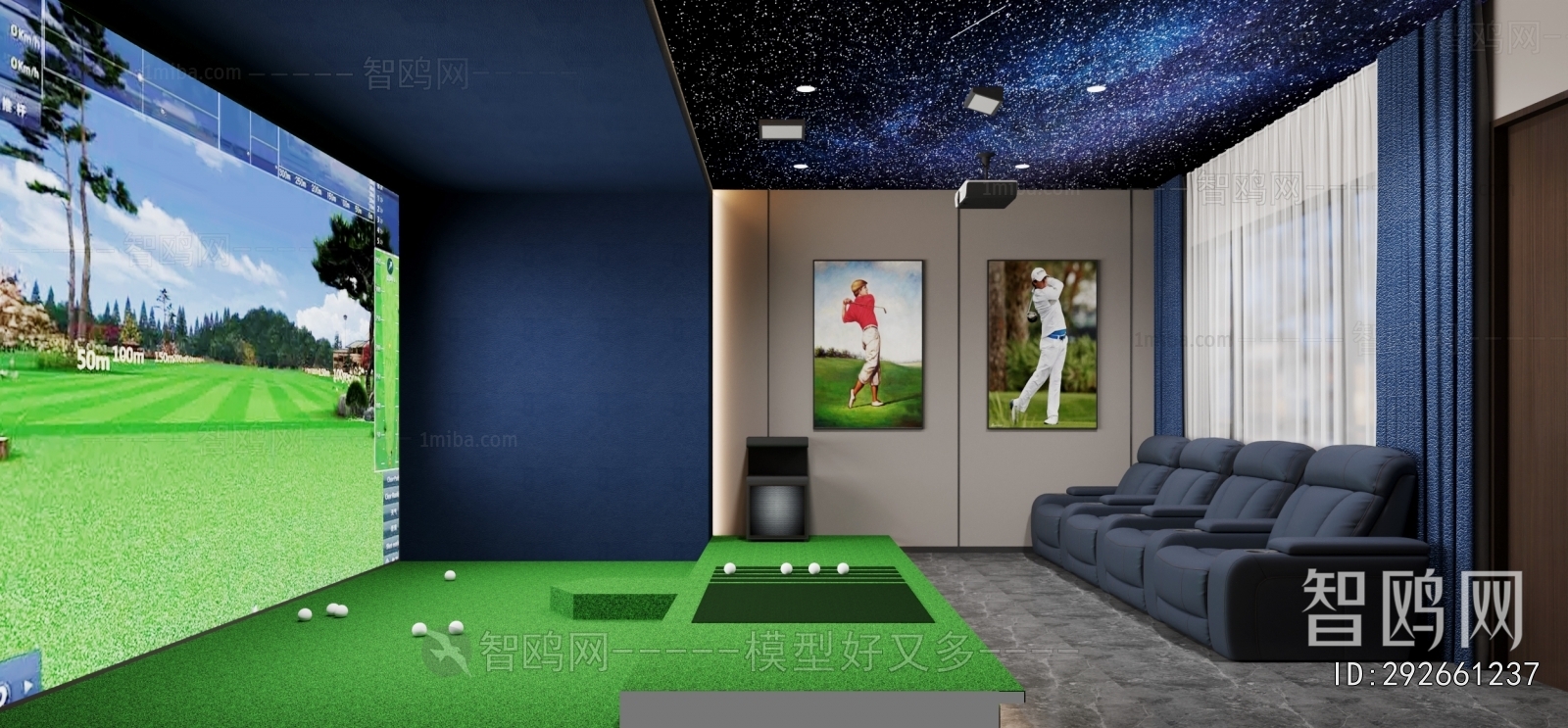 现代室内高尔夫球场3D模型下载