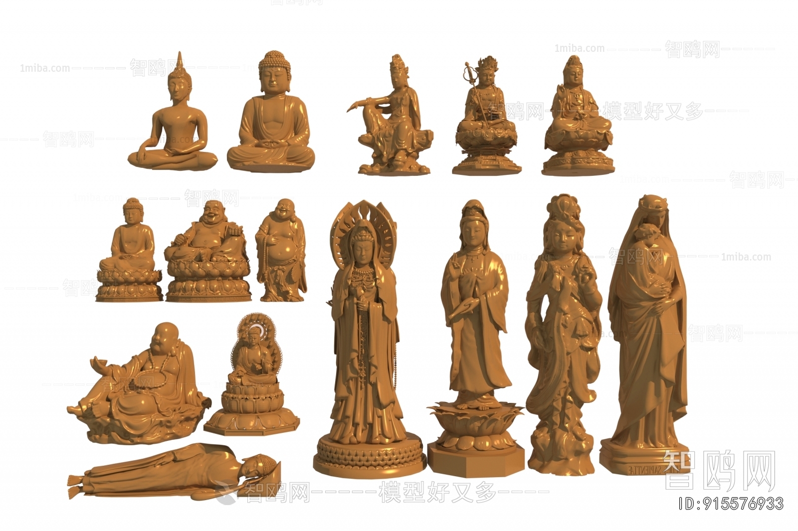 中式佛像雕塑组合