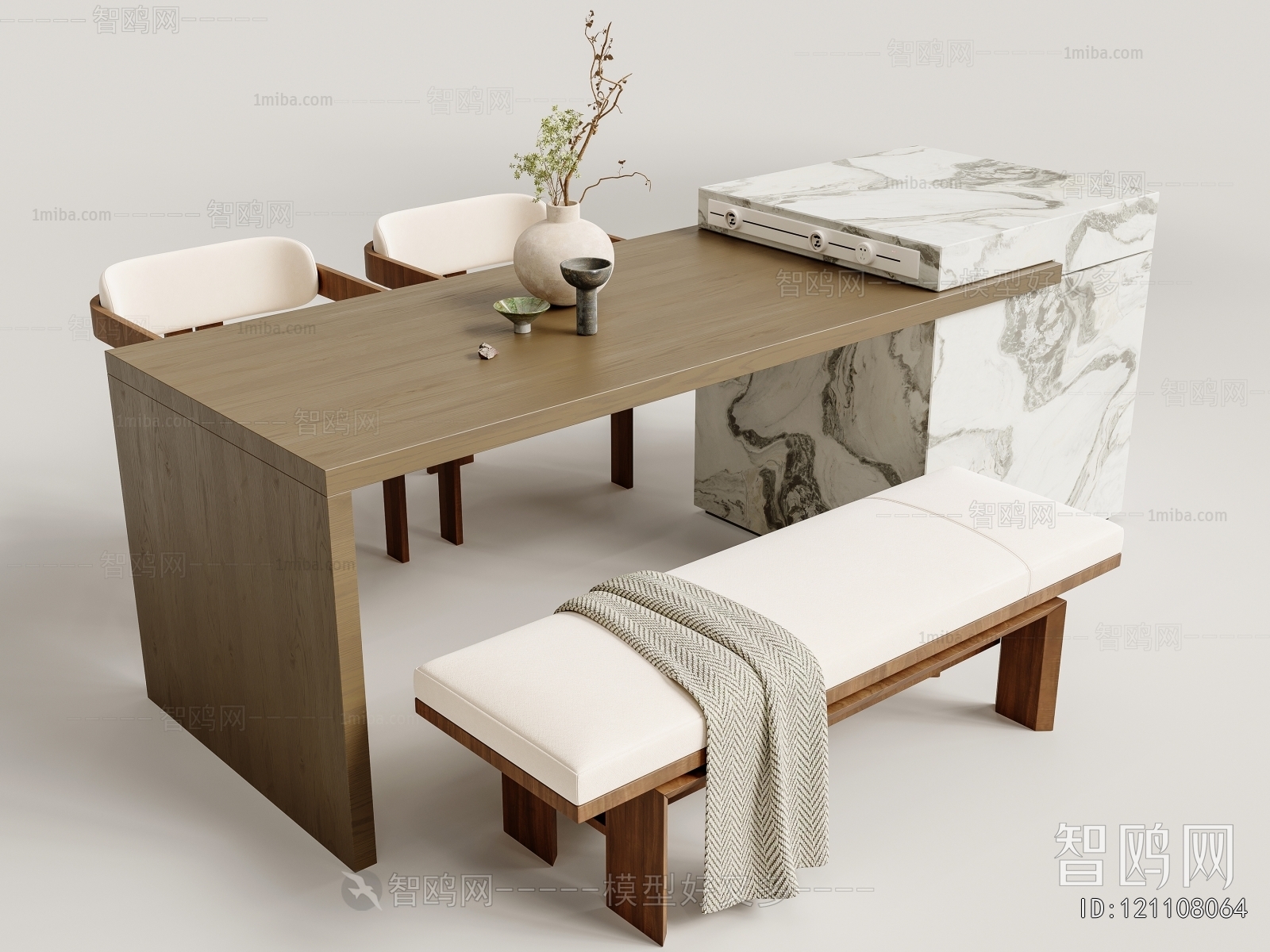 现代岛台餐桌椅3D模型下载