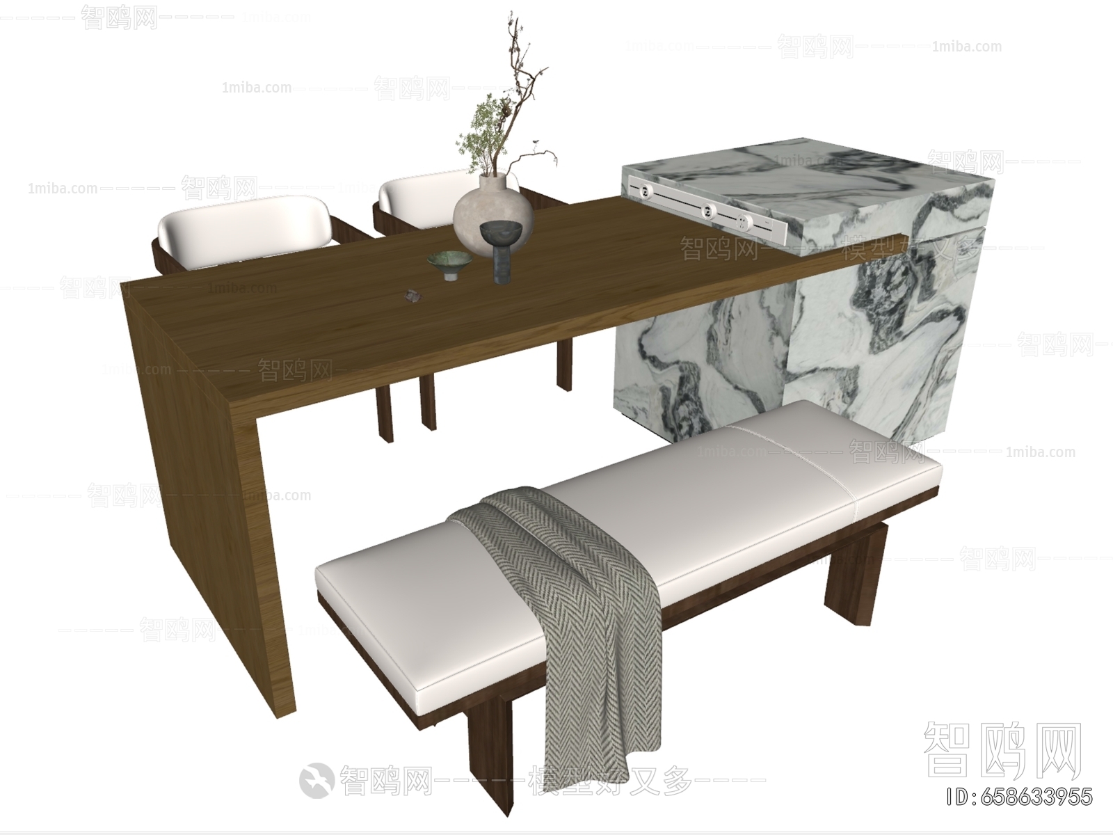 现代岛台餐桌椅3D模型下载