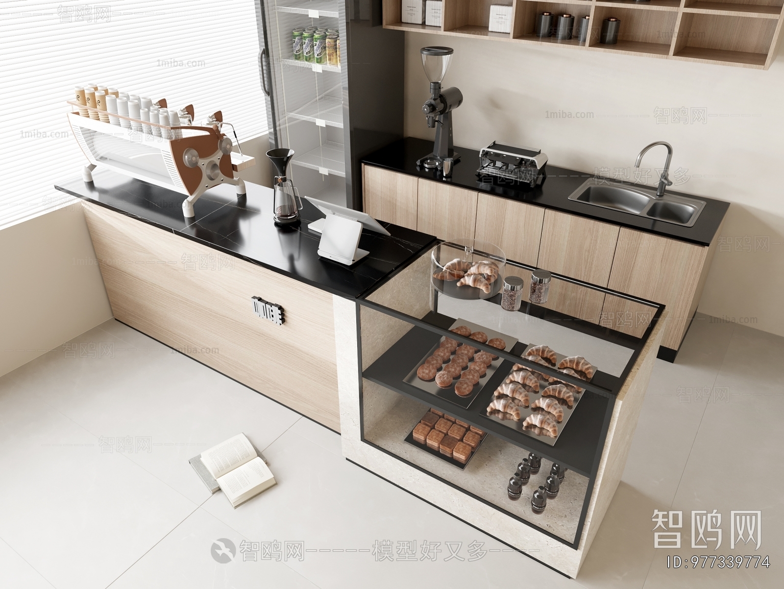 现代咖啡店吧台操作台3D模型下载