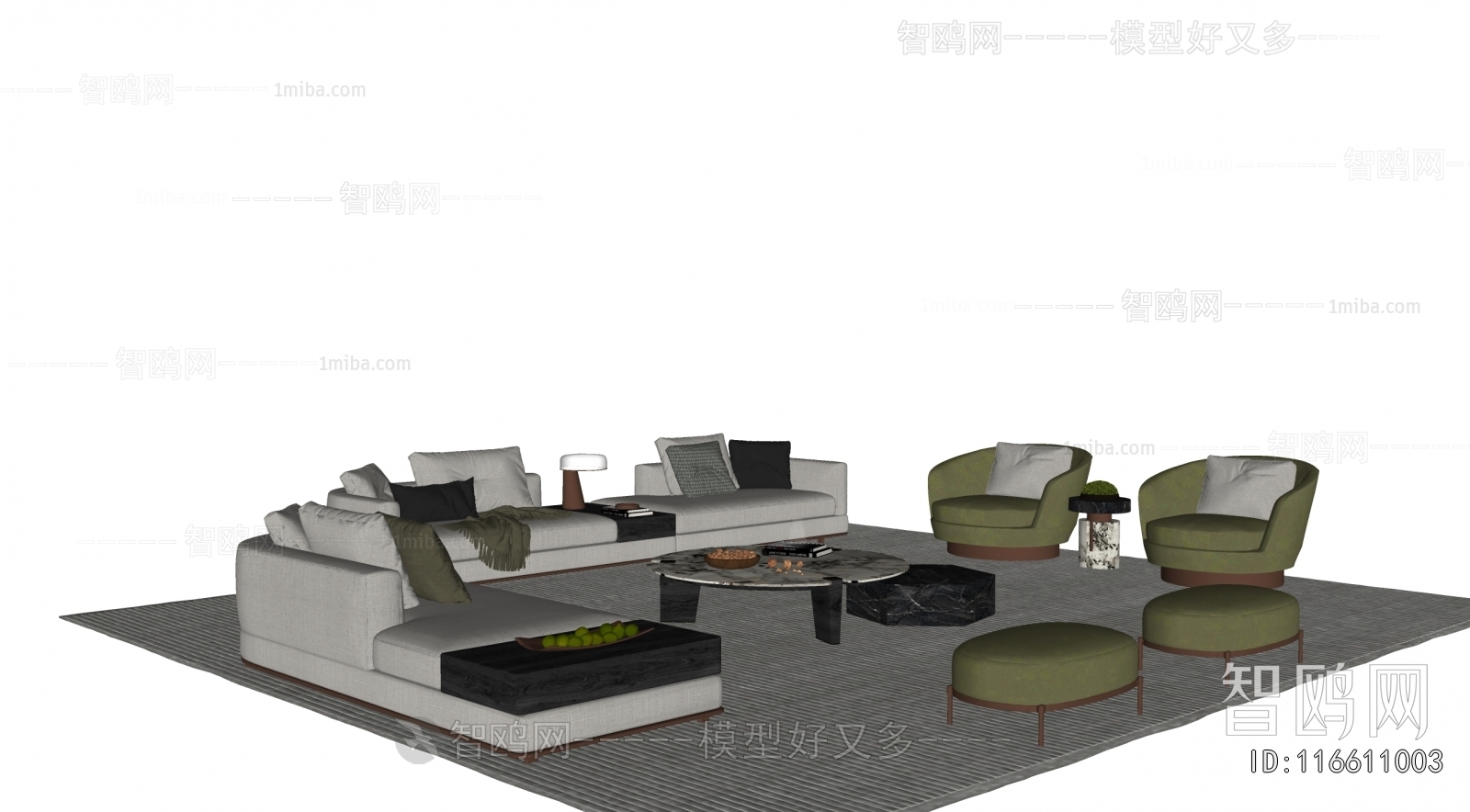Minotti米洛提  现代沙发茶几组合3D模型下载