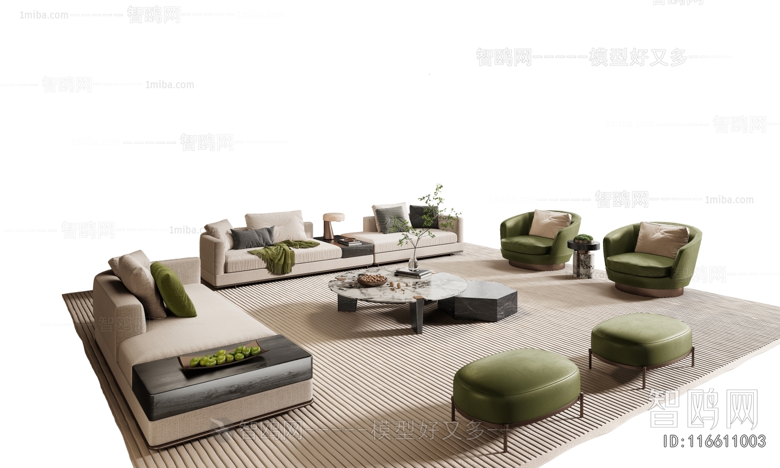 Minotti米洛提  现代沙发茶几组合3D模型下载