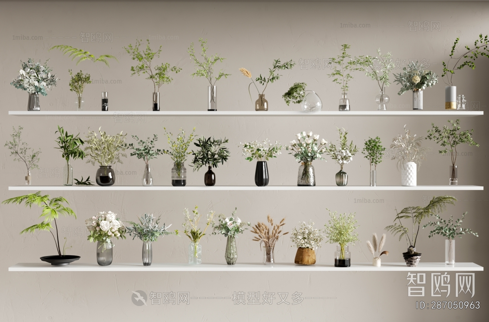 现代桌面植物盆栽3D模型下载