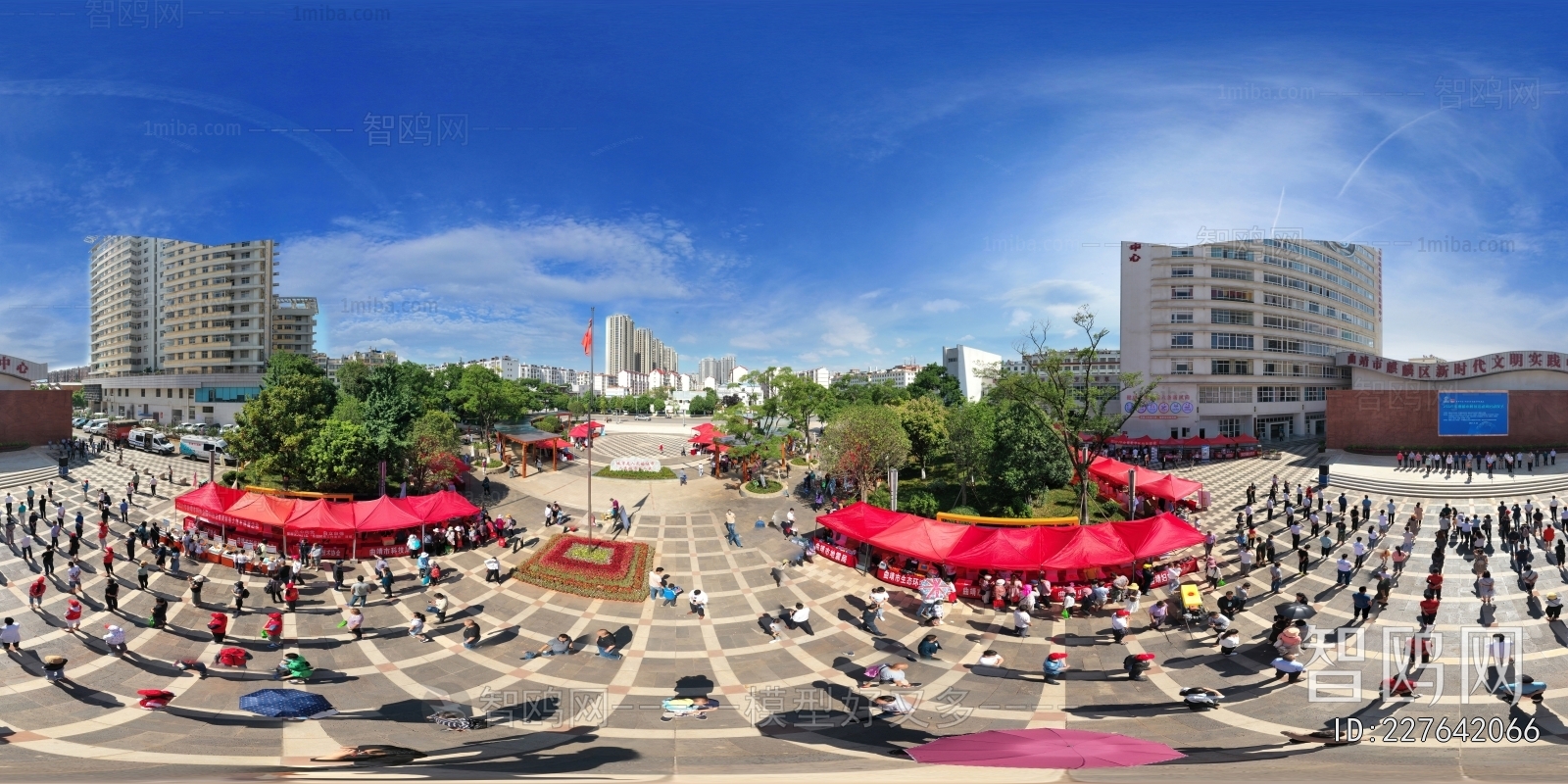 白天城市社区广场全景HDR