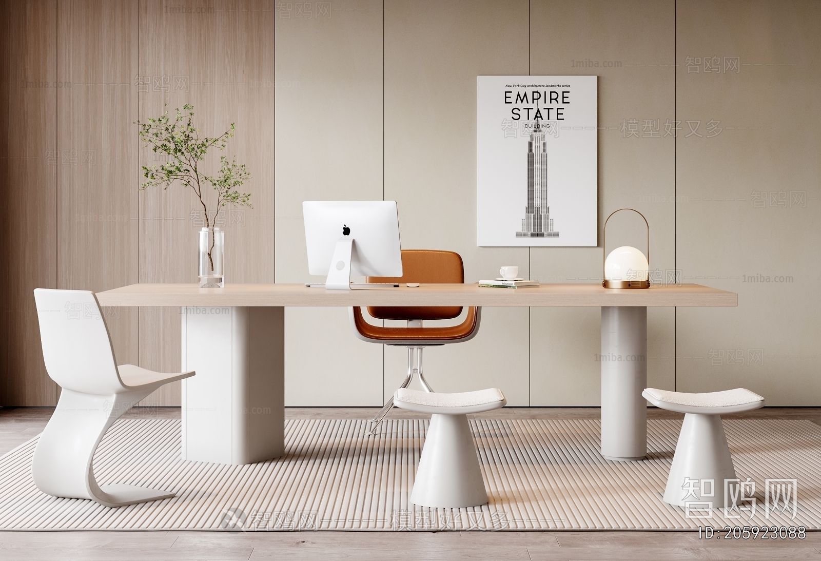 现代书桌椅3D模型下载