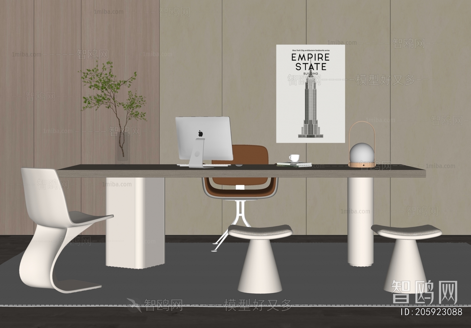 现代书桌椅3D模型下载