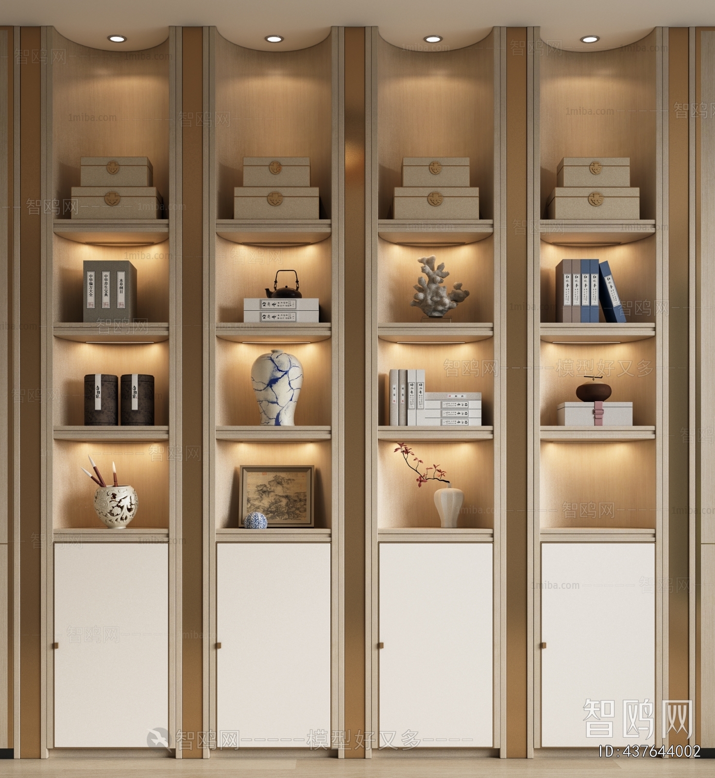 新中式书柜 装饰柜3D模型下载