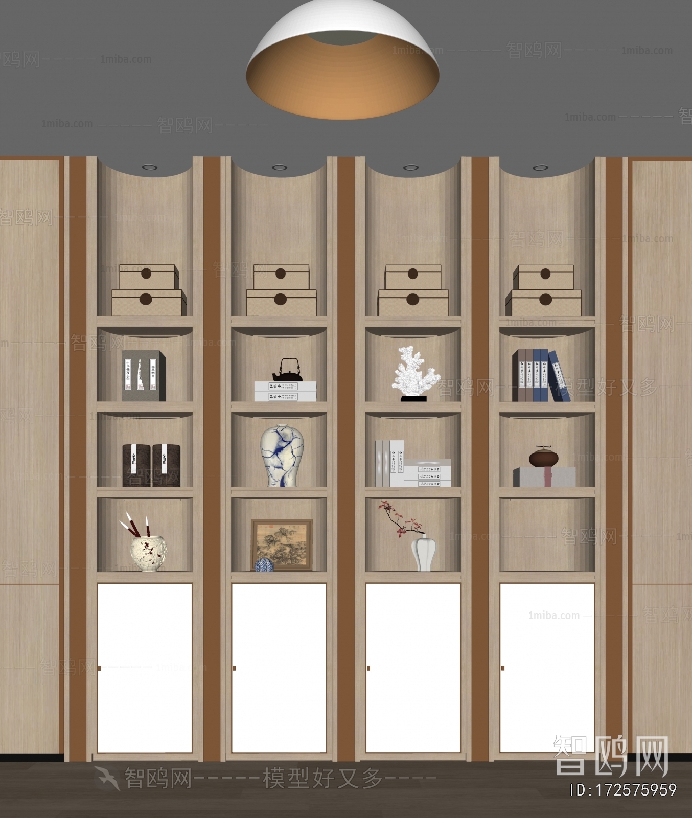 新中式书柜 装饰柜3D模型下载