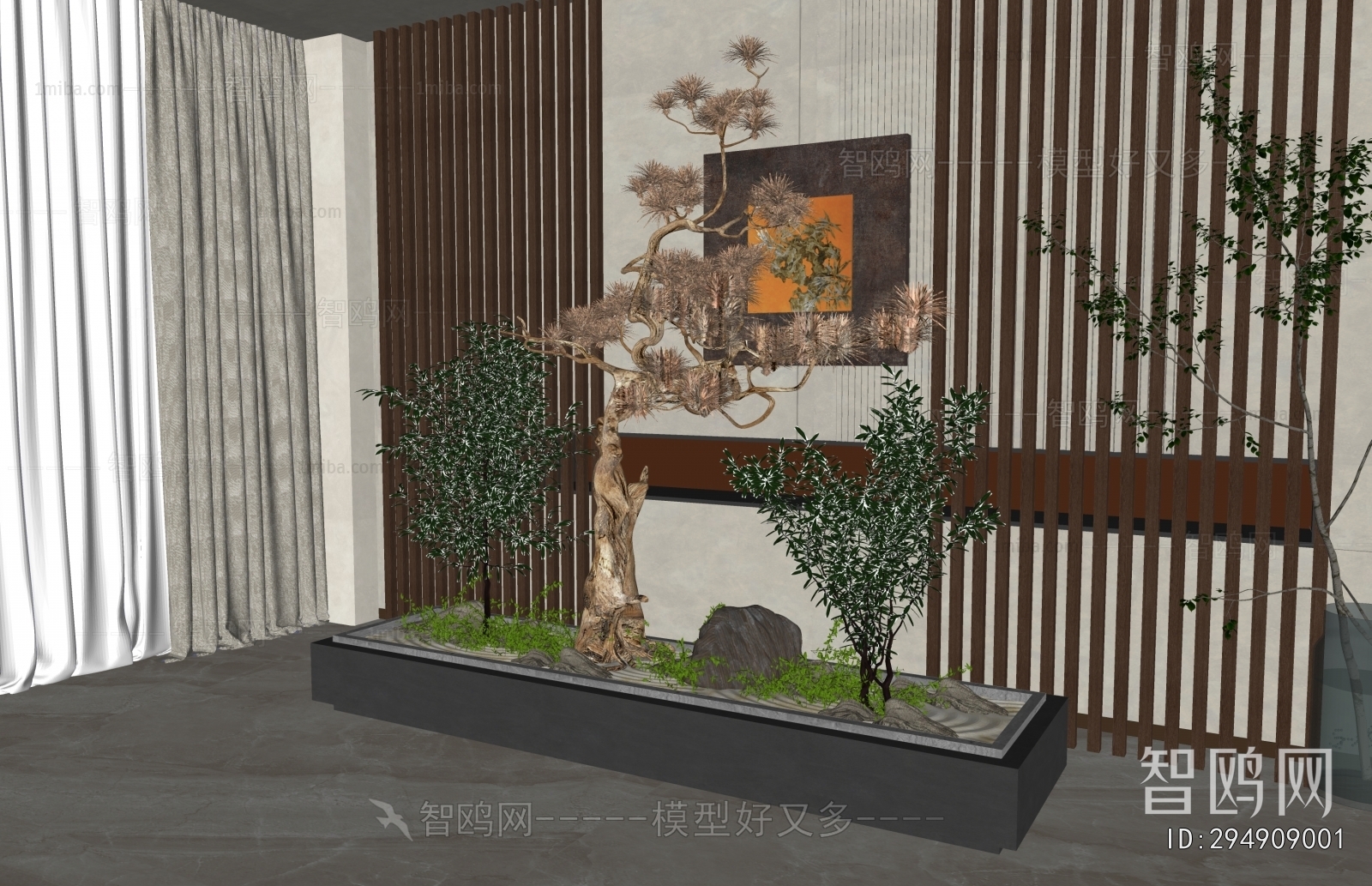 新中式花坛假山绿植盆栽