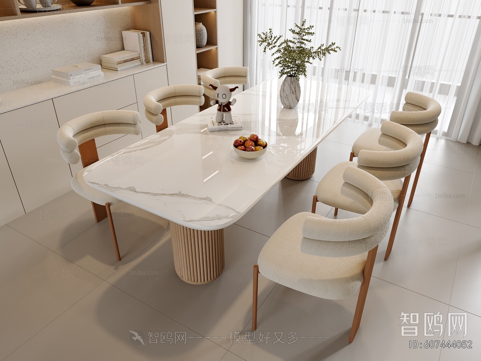 现代大理石餐桌椅组合3D模型下载