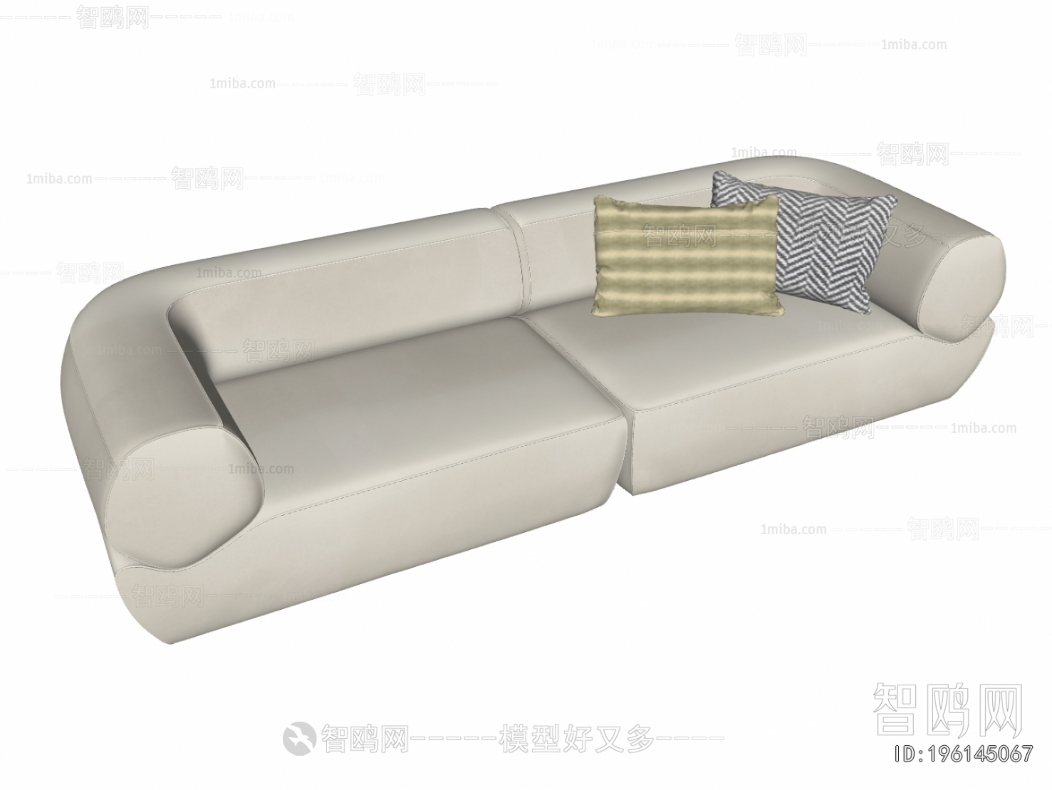 现代奶油风布艺双人沙发3D模型下载