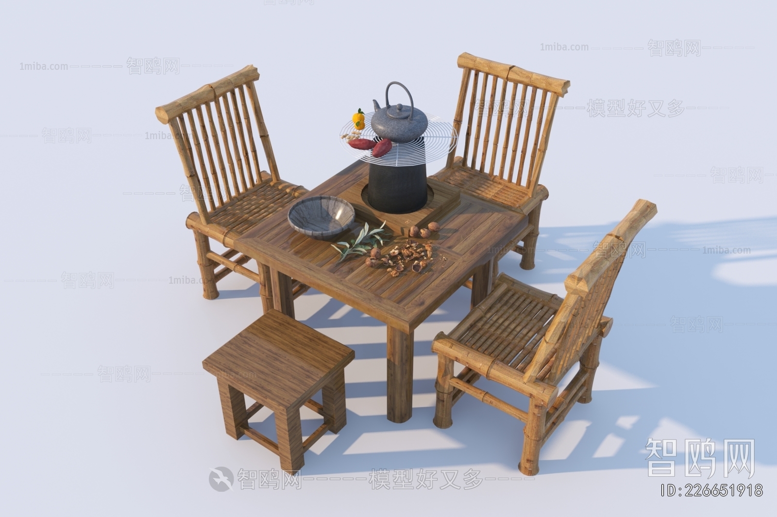 新中式户外桌竹椅组合