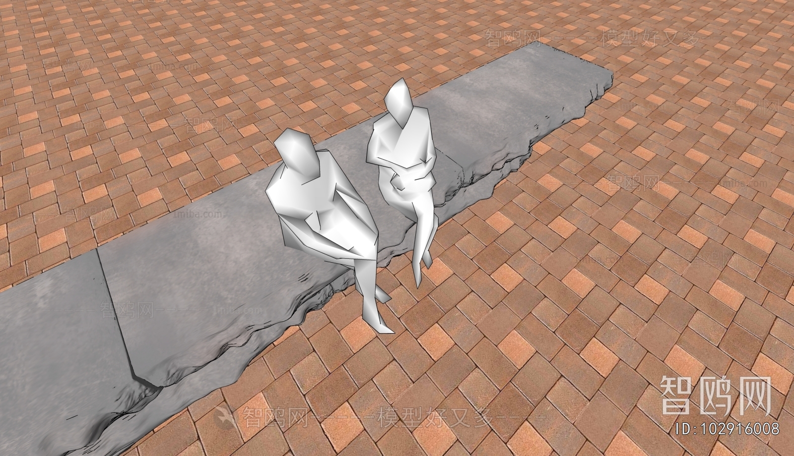 现代户外长石凳3D模型下载