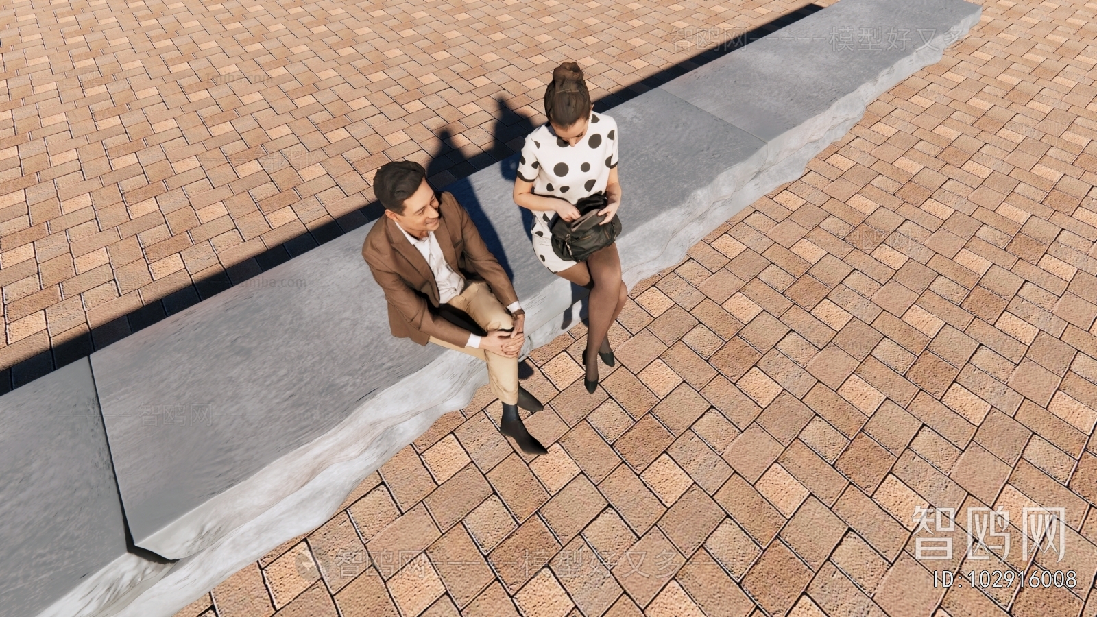 现代户外长石凳3D模型下载