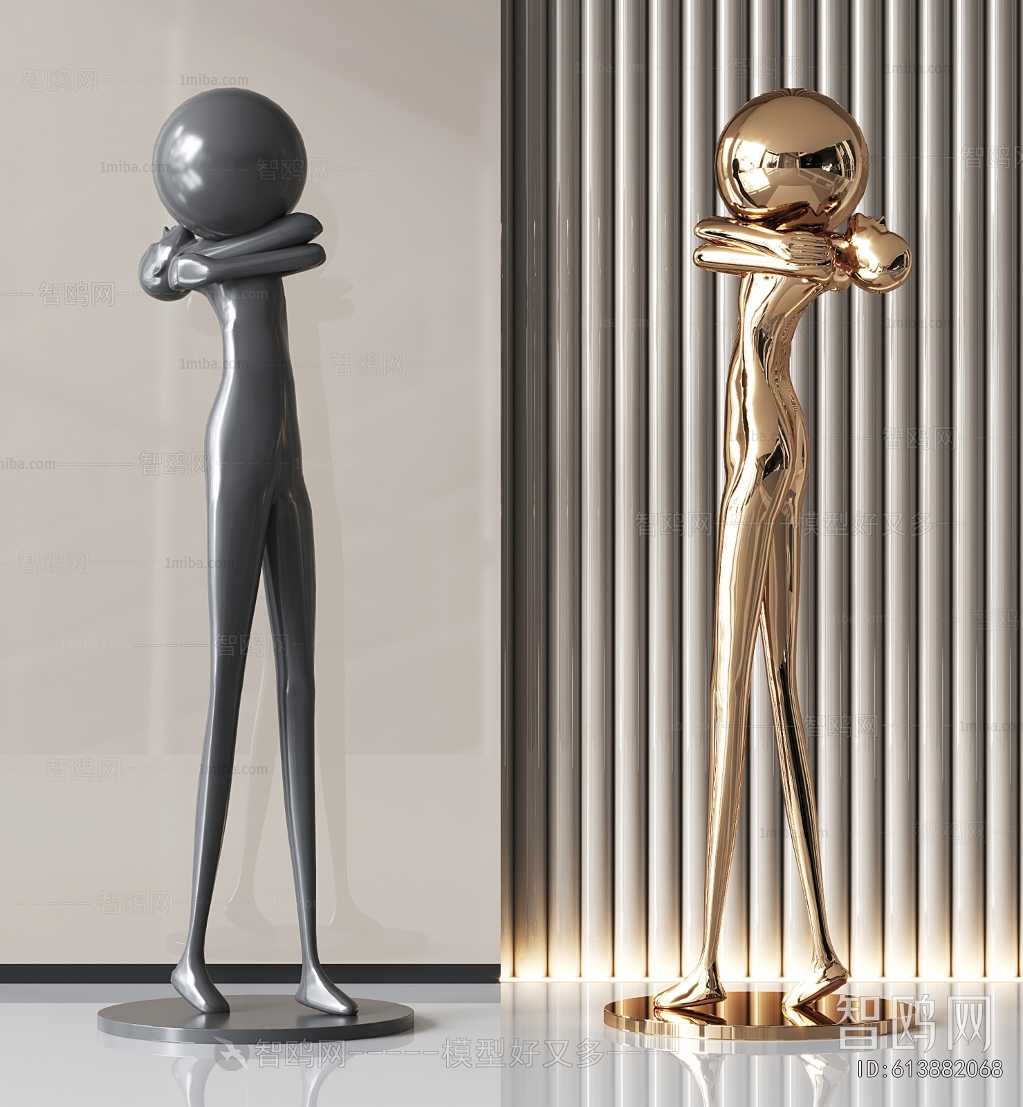 现代金属抽象人物雕塑摆件3D模型下载