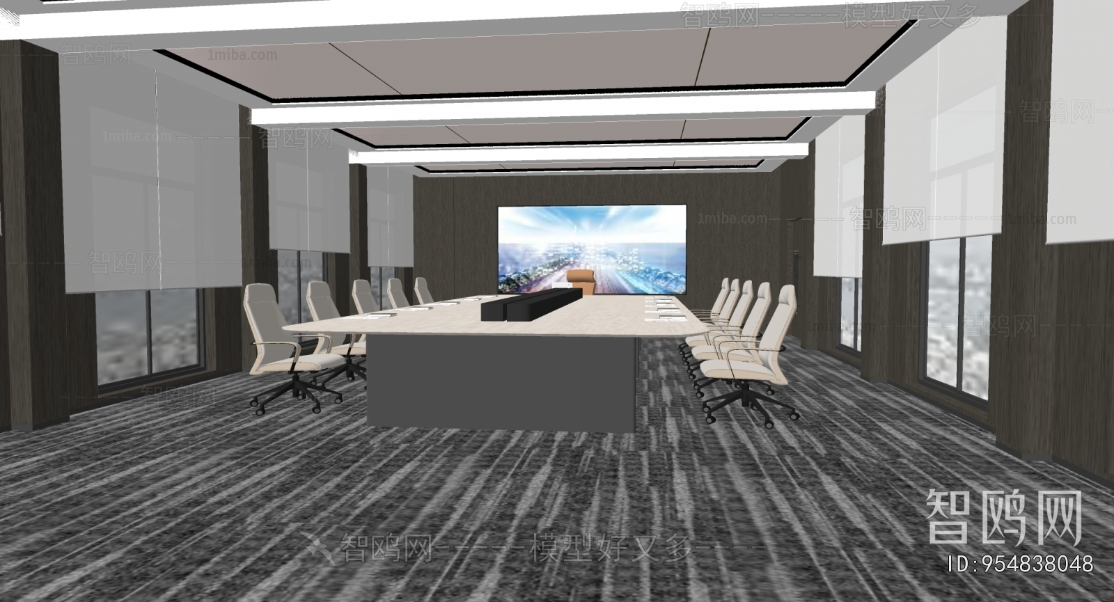 现代会议室3D模型下载