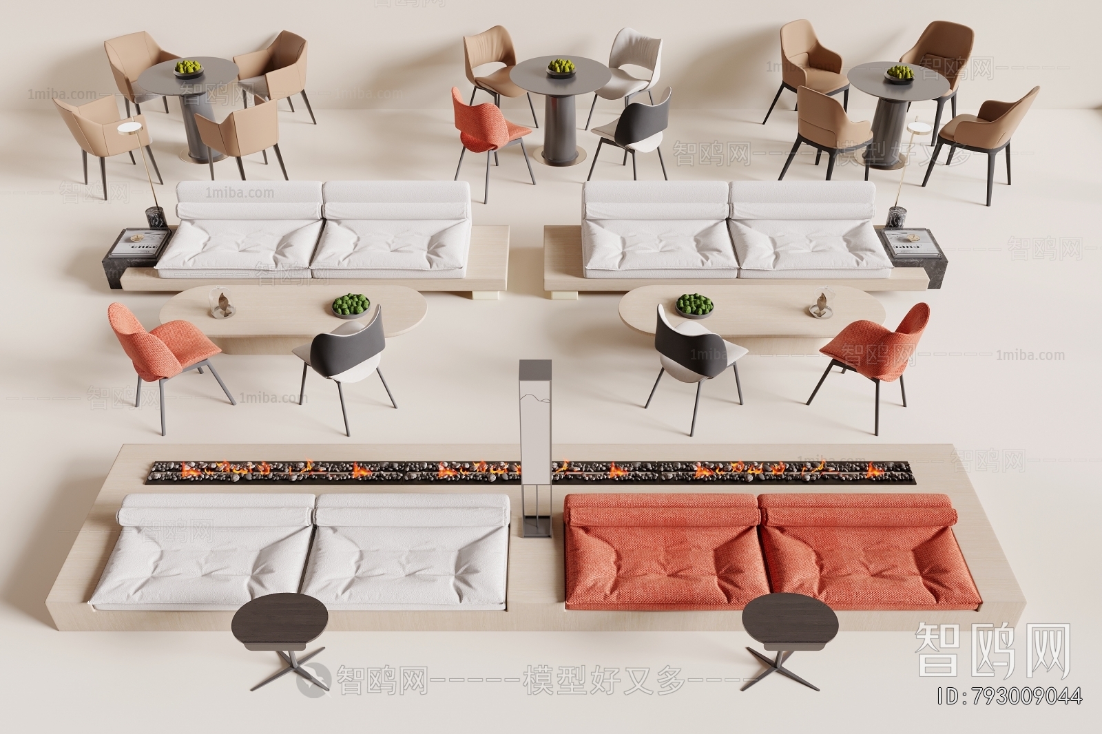 现代卡座沙发洽谈桌椅3D模型下载
