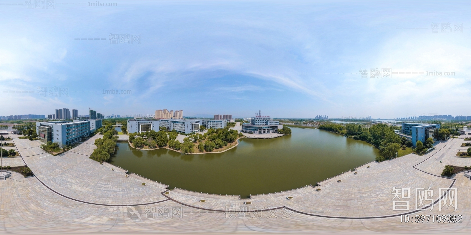 白天城市广场河流全景HDR