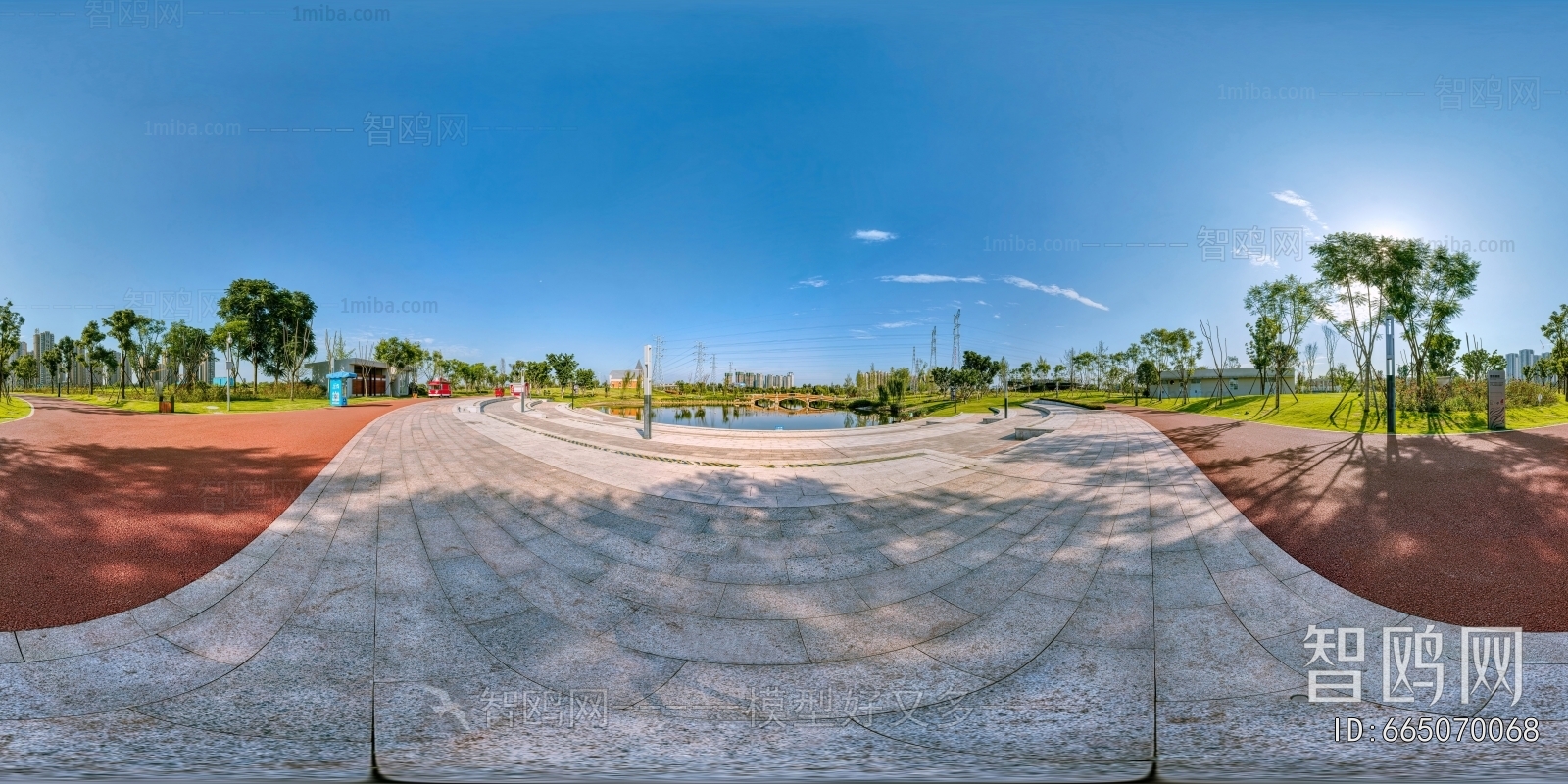 城市小区社区广场全景HDR