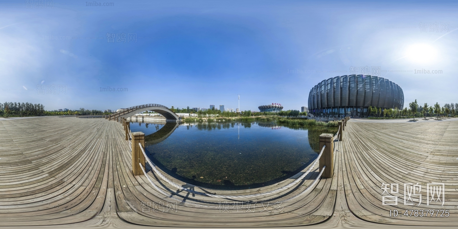 白天休闲公园广场湖泊全景HDR