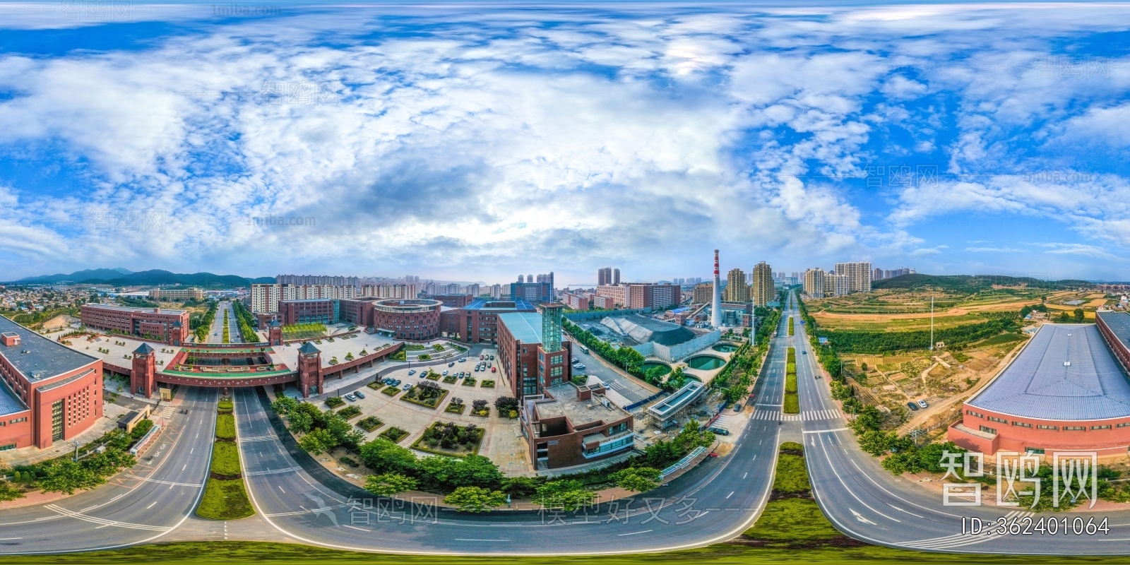 城市小区社区广场全景HDR