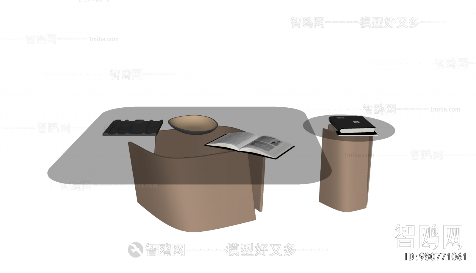现代玻璃子母茶几3D模型下载