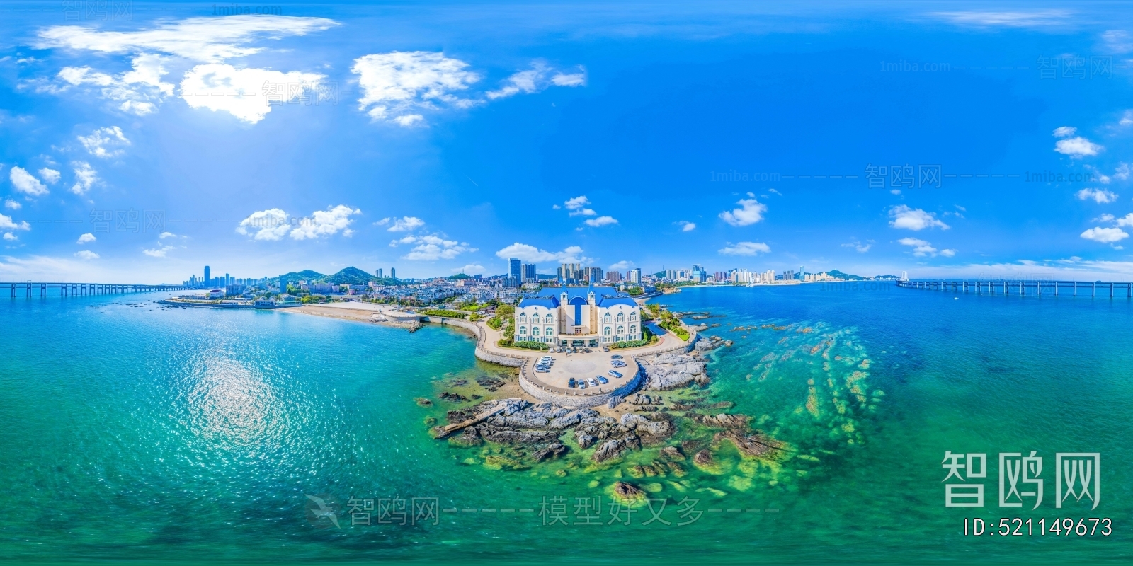 白天城市河流生态绿化全景HDR