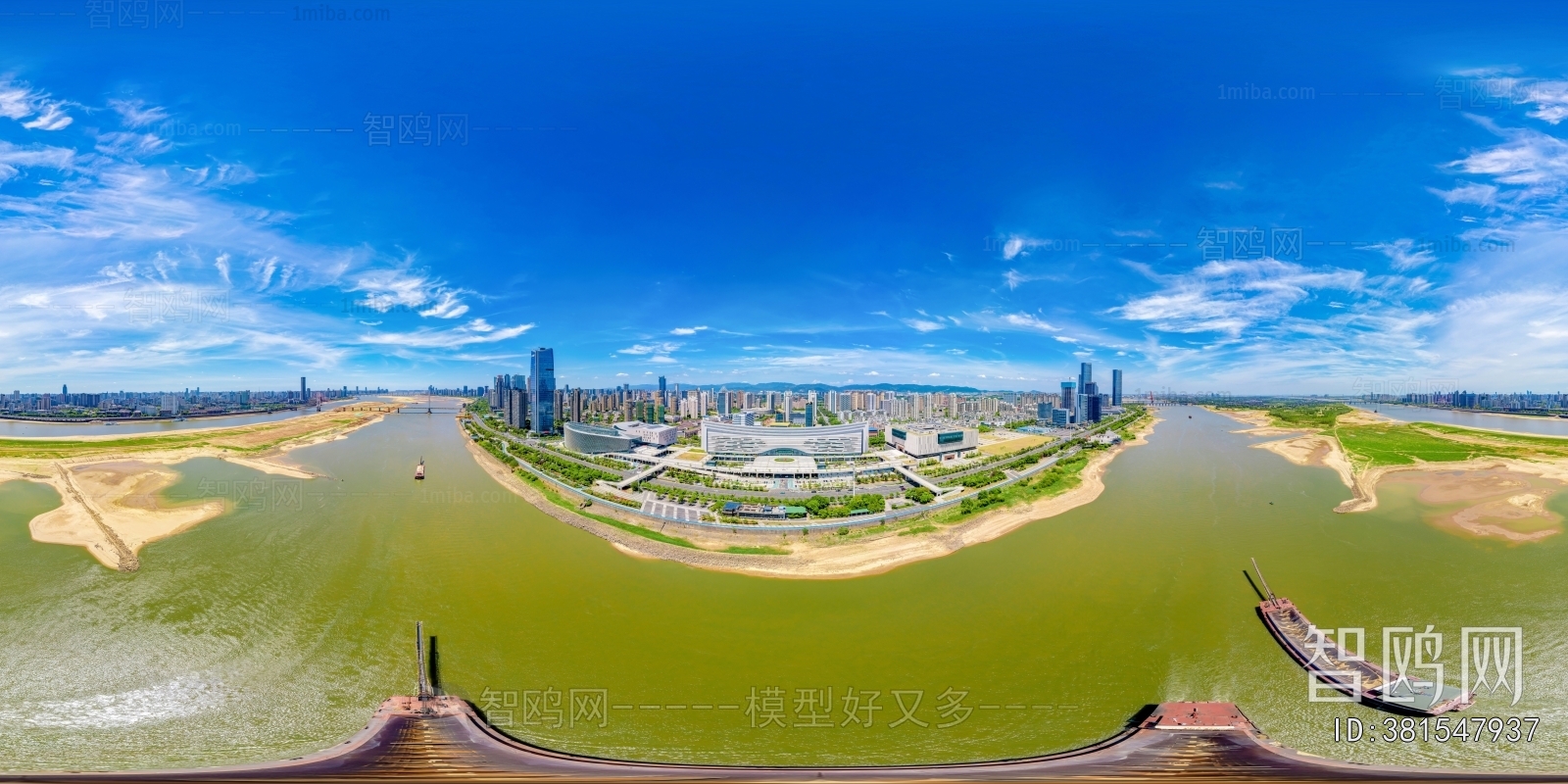 白天城市郊外河流全景HDR